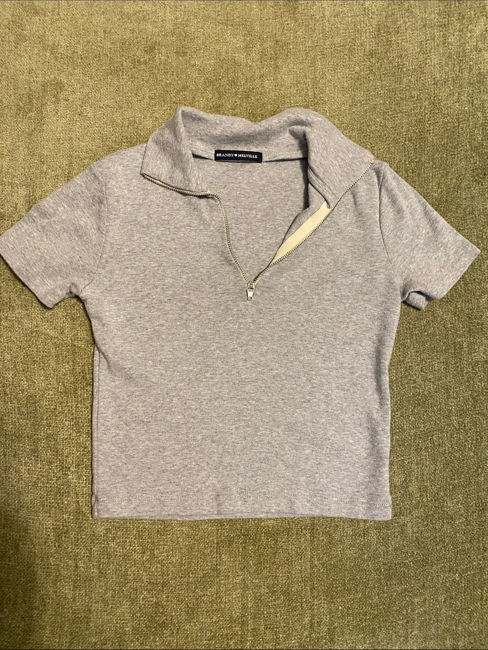 Brandy Melville Light Heather Gray Cropped Zip Polo
